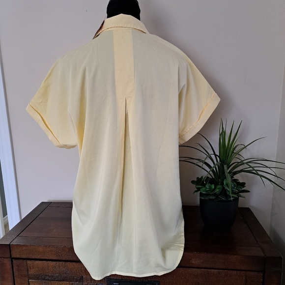 NWT Como Vintage Short Sleeved Yellow Blouse Medium Women's Button Up Shirt - Picture 6 of 15